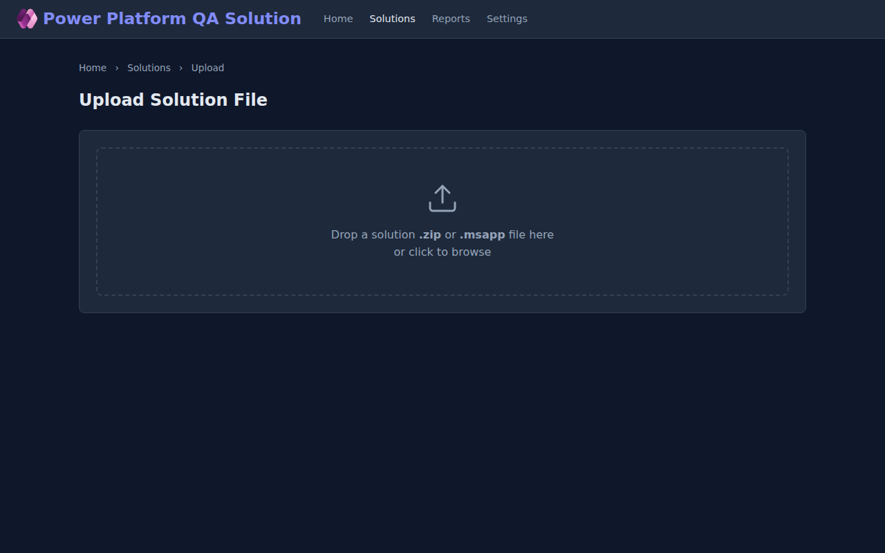 Upload page with a large dotted drop zone.